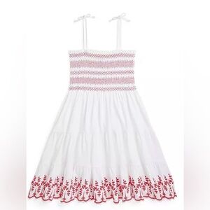 Girls White Dress with Pink Smocked Bodice